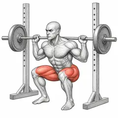 Barbell back squat, male